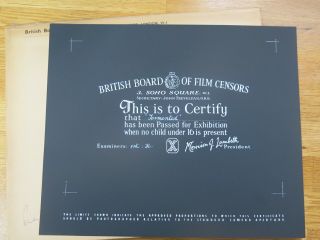 British Bbfc Film Certification Card Tormented 1960 Horror Film