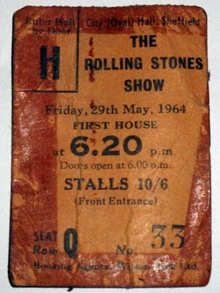 Rolling Stones Concert Ticket City Hall Sheffield 29th May 1964