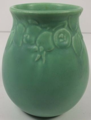 1936 Rookwood Pottery 2122 Matte Green / Lt Blue Rose Hips Leaves Embossed Vase