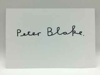 Rare Peter Blake Artist Signed White Card,  Autograph Beatles Sgt Pepper 