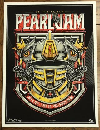 Pearl Jam Concert Poster - Signed/ ’d 11/100 - 7.  8.  14 Leeds,  Uk
