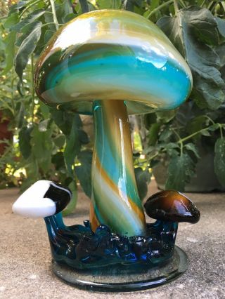 Vintage Murano Art Glass Mushroom Sculpture Hand Blown