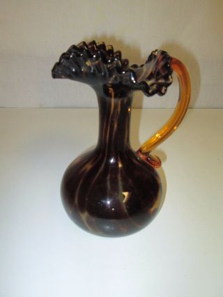 Vintage Antique Tortoise Shell Glass Pitcher Vase