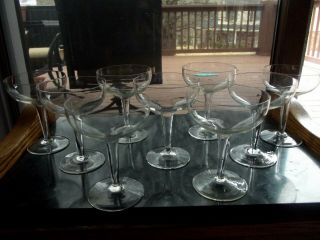 Set (9) Hollow Stem Champagne Glasses Coupes Party Wedding Toasting Crystal Vtg