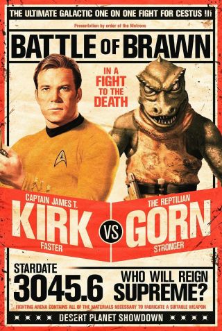Star Trek Captain Krik Vs Gorn Battle Of Brawn Bumper Sticker Or Fridge Magnet