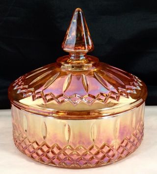 Vtg Indiana Princess Amber Carnival Glass Candy Box Dish W Lid Marigold Rare Htf
