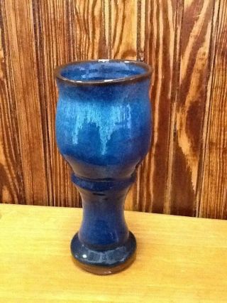 Harding Black Studio Pottery Goblet Chalice San Antonio Texas Classic Blue Glaze