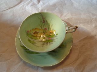 Paragon Pale Green Water Lily Hp Cup & Saucer Double Warrant England