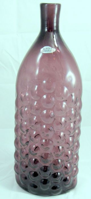 Vintage Blenko Bubble 16 " Tall Hand - Blown Glass Vase Bottle Purple
