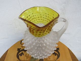 Antique Hobbs Frances Ware 9 " Frost Glass Spikes Dew Drop Amber Pitcher (c.  1880)