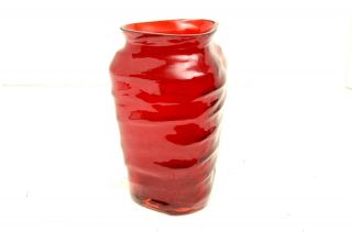 Consolidated Catalonian Rare Red Triangle Mouth Vase 6 " Art Glass Phoenix Ruby