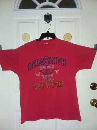 Vintage 1993 Aerosmith Get A Grip Crew Concert Tour Worker Top T Shirt Red Usa L