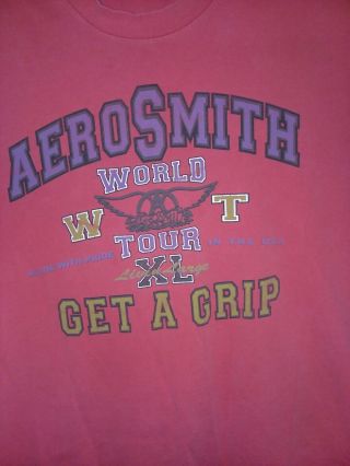 Vintage 1993 AEROSMITH Get A Grip CREW Concert Tour Worker Top T Shirt Red USA L 2