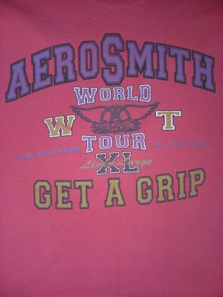 Vintage 1993 AEROSMITH Get A Grip CREW Concert Tour Worker Top T Shirt Red USA L 8