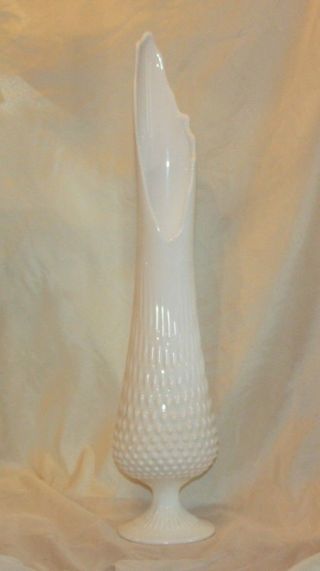 Tall Vintage Fenton Hobnail White Milk Glass Swung Vase 21 " Stretch Orig Sticker