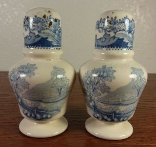 Antique Copeland England Porcelain Blue & White Salt & Pepper Shakers