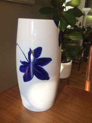 Tiffany Co Porcelain Vase Japan White And Blue Vines 12.  5 Inches Tall