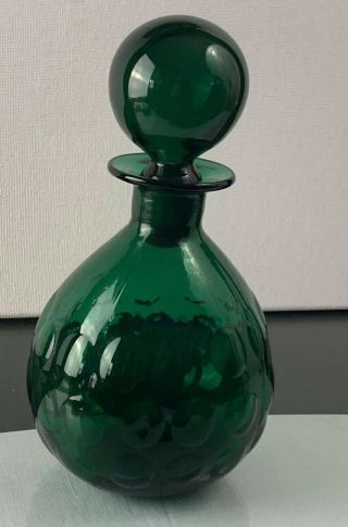 Vintage Blenko 715 American Art Glass Emerald Green Decanter With Stopper