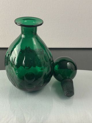 Vintage Blenko 715 American Art Glass Emerald Green Decanter with Stopper 4