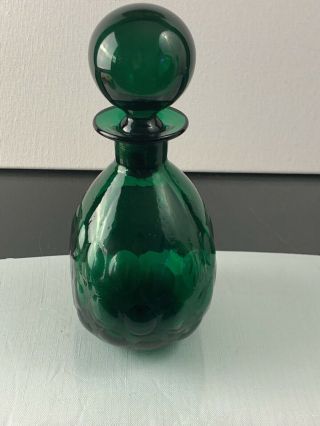 Vintage Blenko 715 American Art Glass Emerald Green Decanter with Stopper 6