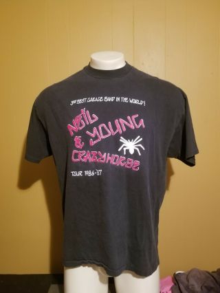 Neil Young Crazy Horse Garage 1986 Tour Concert Vintage T - Shirt Men 