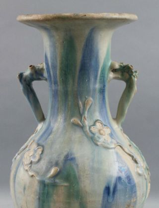 Large Antique circa - 1900 Chinese Export Pottery Vase Flowers Drip Blue Glaze 3