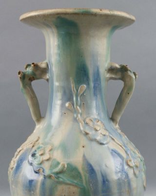 Large Antique circa - 1900 Chinese Export Pottery Vase Flowers Drip Blue Glaze 4