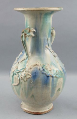 Large Antique circa - 1900 Chinese Export Pottery Vase Flowers Drip Blue Glaze 7