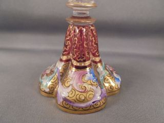 Old Antique Moser Art Glass Enameled Goblet w Lobed Foot Gold Trim 6