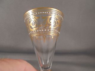 Old Antique Moser Art Glass Enameled Goblet w Lobed Foot Gold Trim 7