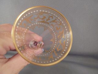 Old Antique Moser Art Glass Enameled Goblet w Lobed Foot Gold Trim 8