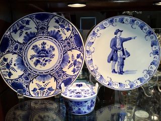 Royal Delft Porceleyne Fles Blue Cabinet Plate - Lidded Butter - Fathers Day Plate
