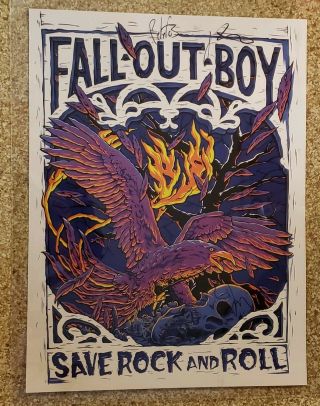 Rare Signed Fall Out Boy Save Rock And Roll Poster Auto Autograph