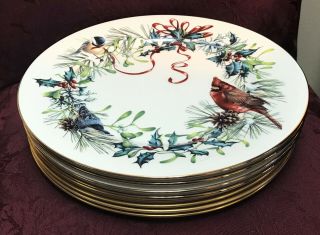 (8) Lenox Winter Greetings Dinner Plates - 10 7/8 Inches -