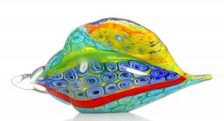 Xl Size Luxury Multi Coloured Millefiori Design Art Glass Sea Shell Sculpture