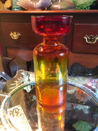 Mcm Blenko 722 8 " Vase Amberina Amber Yellow Orange Red Glass