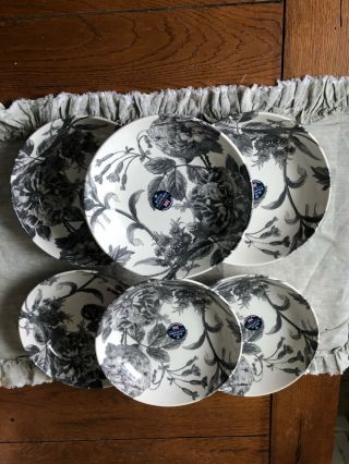 6 Large Royal Stafford Floral Weave Grey Pasta Bowls W Tags