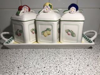Villeroy & Boch French Garden Fleurence Jam / Jelly Jars With Tray
