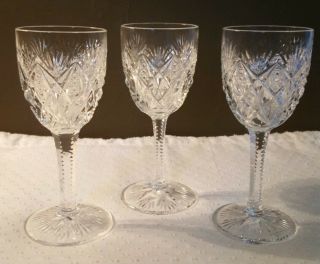 St Louis Crystal France Florence Set Of 3 Pineapple Cut - Wine Glass 5 1/2 " Tall