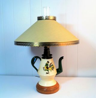 Vintage Rooster Table Lamp Metlox Poppytrail California Provincial Coffee Pot