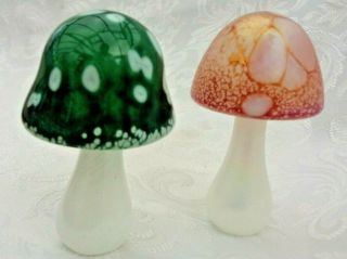 Heron Glass - Set Of Two Rare Mushrooms / Toadstools - One Etched On Base - Gift