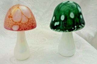 Heron Glass - Set of Two Rare Mushrooms / Toadstools - one Etched on Base - Gift 3