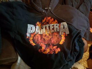 Rare Pantera Longsleeve Hoodie (l) Flames & " Cowboys From Hell " On Sleeves