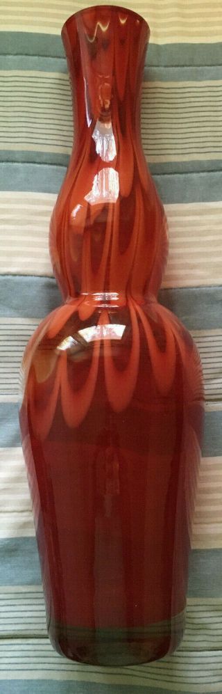 Evolution By Waterford 20 " Red And Amber Art Glass Stem Vase