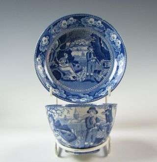 Antique Medium Dark Blue Staffordshire Transferware Cup & Saucer Circa 1825