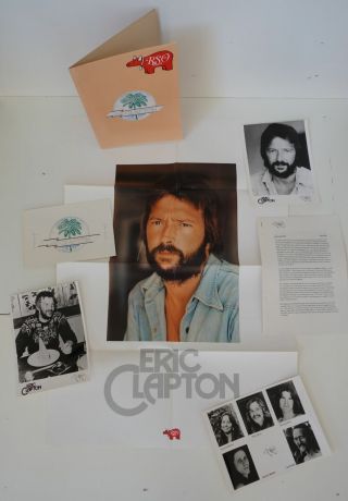 Eric Clapton Orig 1974 Publicity Press Kit Folder W/3 Photos,  Big Poster,  Sticker