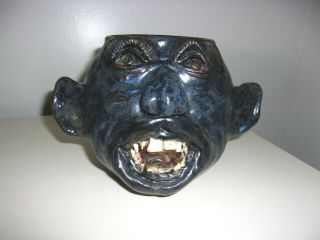 Facejug / Bowl Wood Fired Salt Glaze Face Jug Southern Pottery Folk Art - Signed