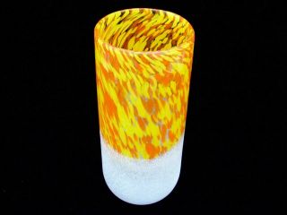 Huge 28.  4cm Murano Cenedese Art Glass Scavo Vase Vibrant Orange Yellow White 3