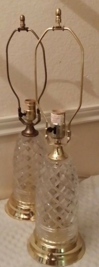 Vintage 2 Crystal Art Glass Table Lamps Brass Dual Light Bottom Light Poland