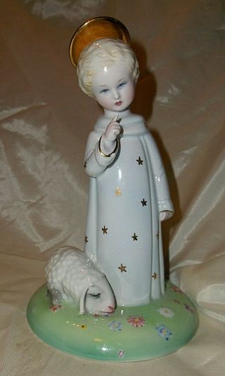 Rare 1920s Made For Lenci By Artist Ronzan 7 " Angel Cherub & Lamb Figurine